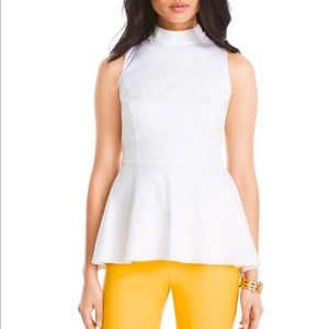WHBM Mock-neck Poplin Peplum Top